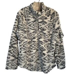 Cozy‎ Sherpa Women's Grey Ikat Aztec Fleece Pullover Sweatshirt Size L